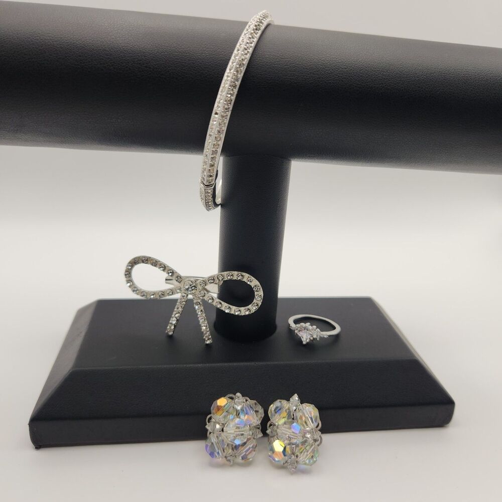 Lot Of PARTS REPAIR & Wearable Jewelry- Silver Tone Rhinestone Vintage And Now